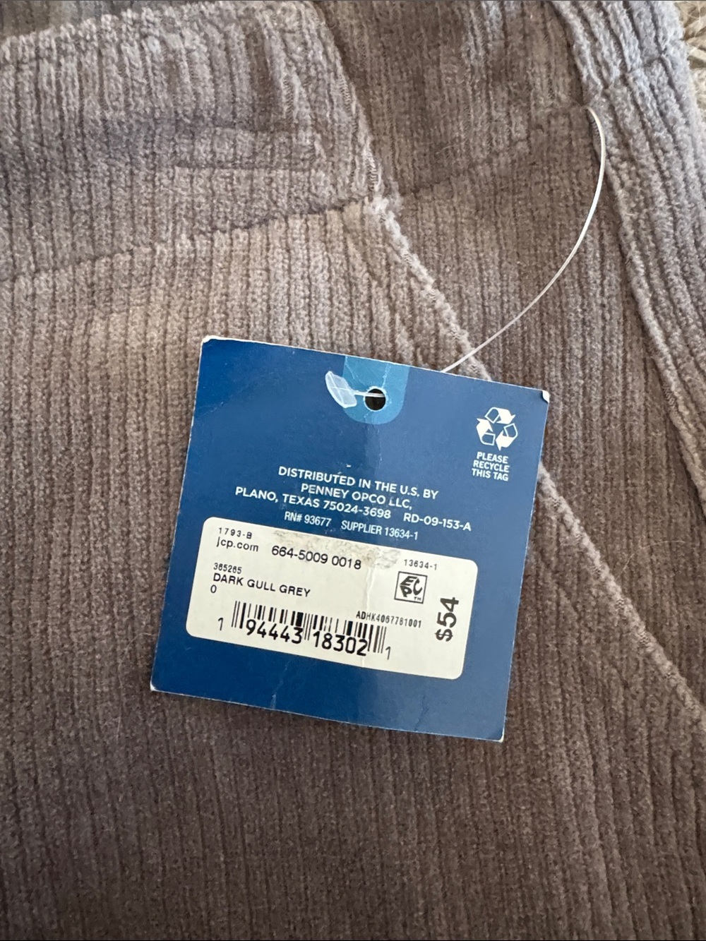NWT Arizona Jean Company Charcoal Wide-Leg Corduroy Cargo Pants / E7 - Picture 4 of 6